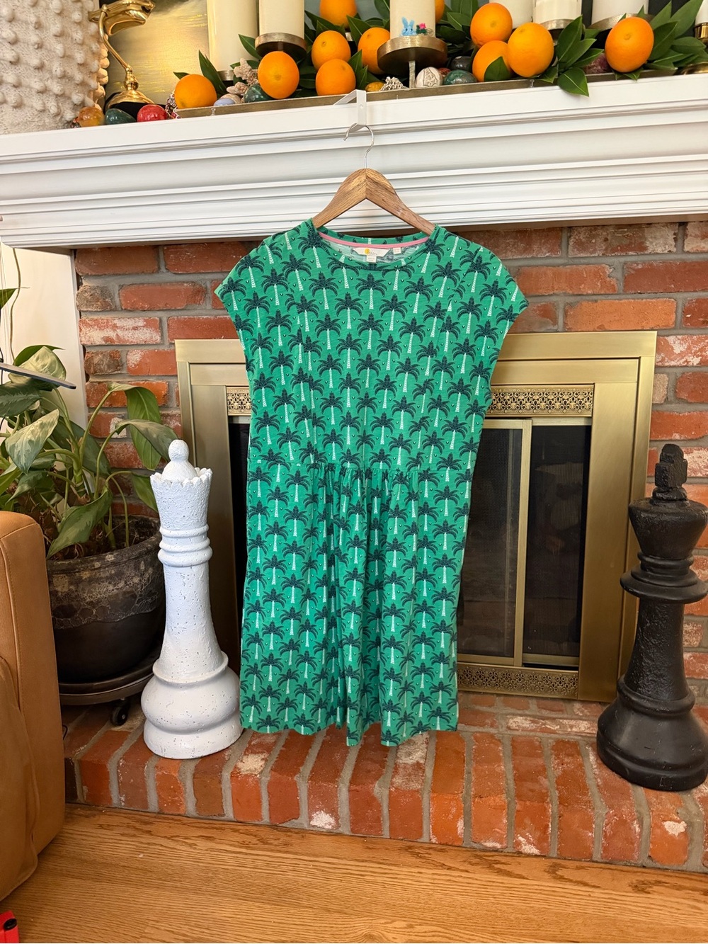 Boden Green Palm Print Dress | Tropical Casual Dress | Women’s 6R
